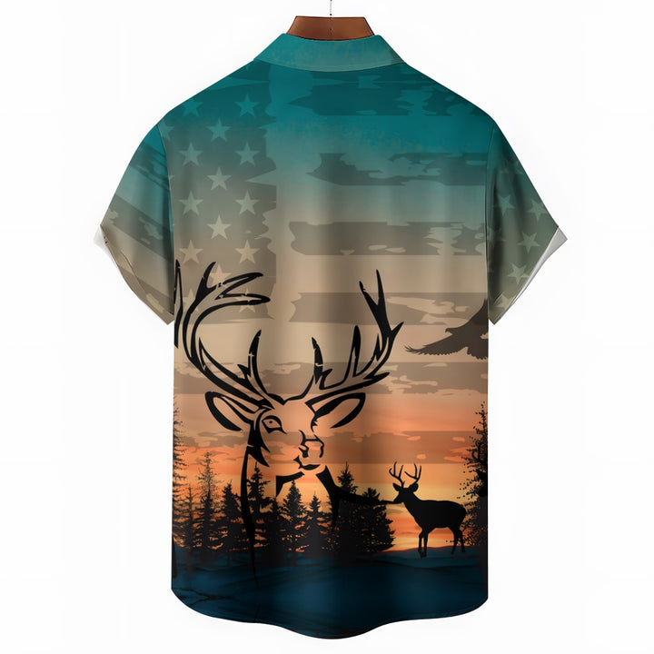 Hunting Deer Print Casual Short Sleeve Shirt 2412003735