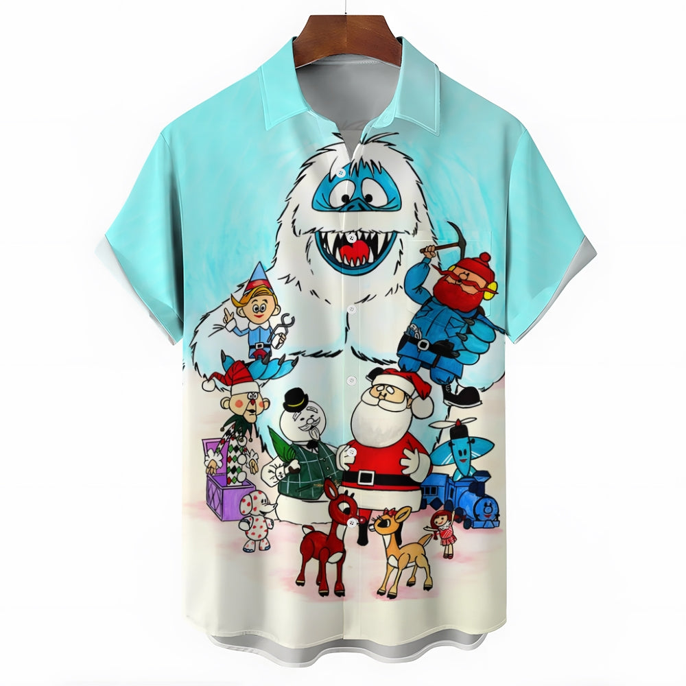 Cartoon Snow Monster Print Casual Short Sleeve Shirt 2412003950