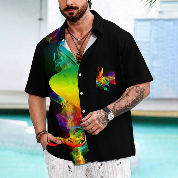 Colorful Musical Note Print  Short Sleeve Shirt 2410003837