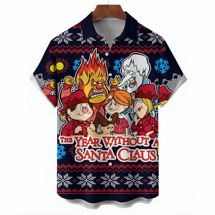 Santa Claus Cartoon Casual Short Sleeve Shirt 2409008997