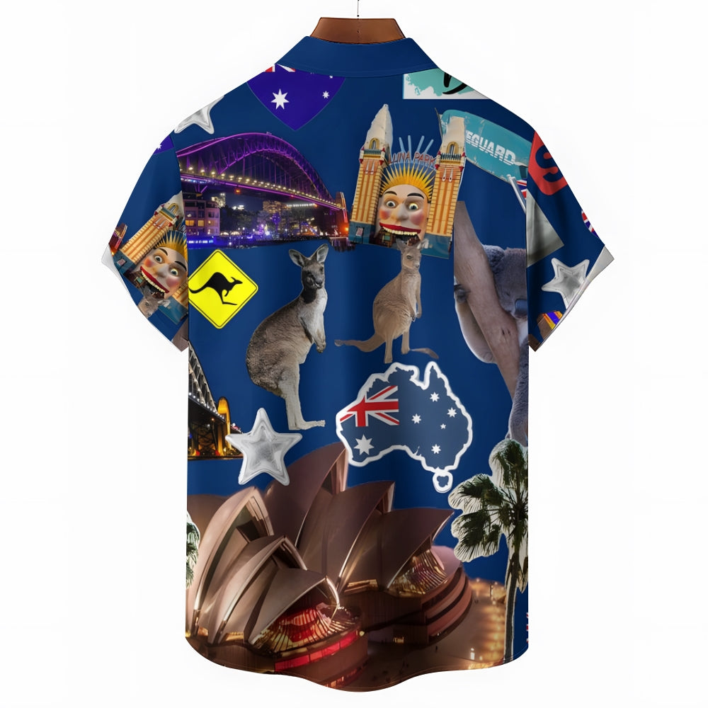 Australia Day Holiday Prints Casual Short Sleeve Shirt 2412001442