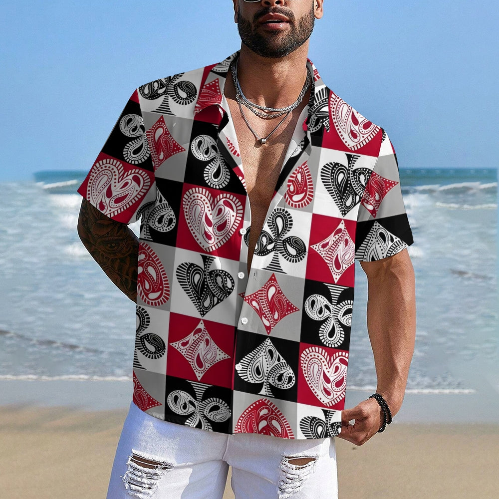 Men's Poker Print Casual Short Sleeve Shirt 2412006439