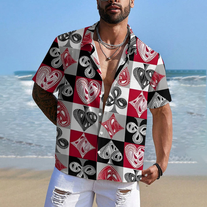 Men's Poker Print Casual Short Sleeve Shirt 2412006439