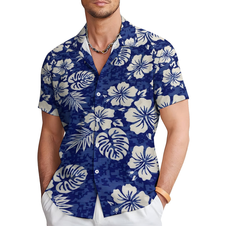 Hawaiian Flower Texture Print Casual Large Size Short Sleeve Shirt 2407001290