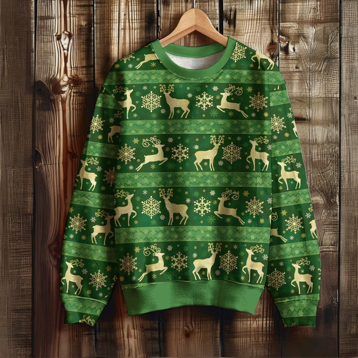 Men's Christmas Stripe Elk Print Unisex Sweatshirt 2410009032