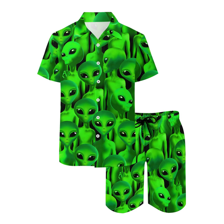 Men's Fluorescent Alien Print Print Beach Two-Piece Suit 2403000650