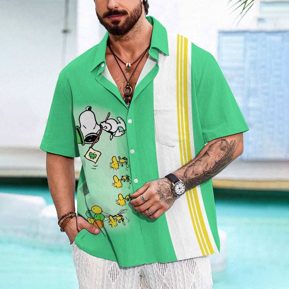 St. Patrick's Day Cartoon Dog Print Casual Short Sleeve Shirt 2412004896