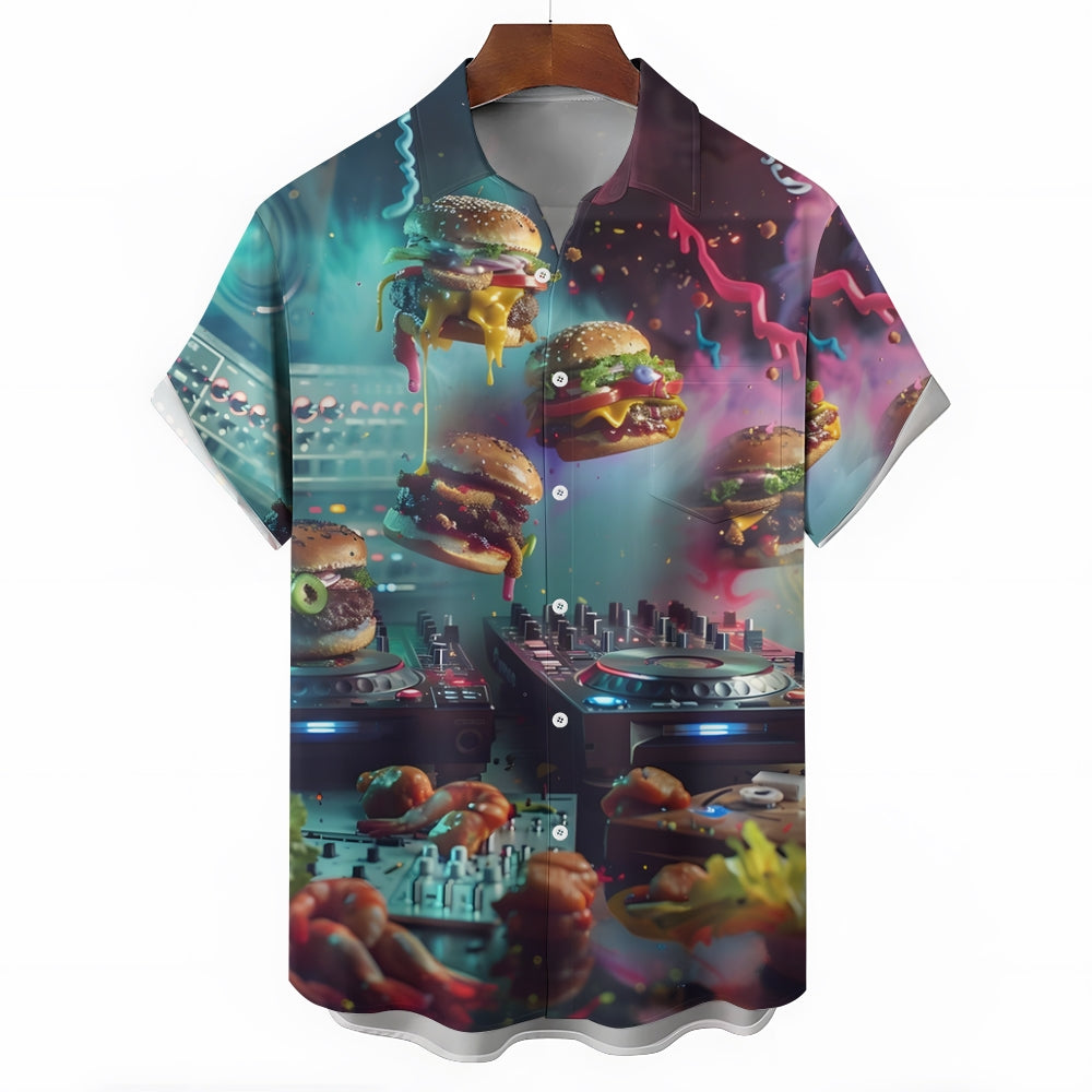 Cyberpunk Hamburger Music Casual Short Sleeve Shirt 2409006063