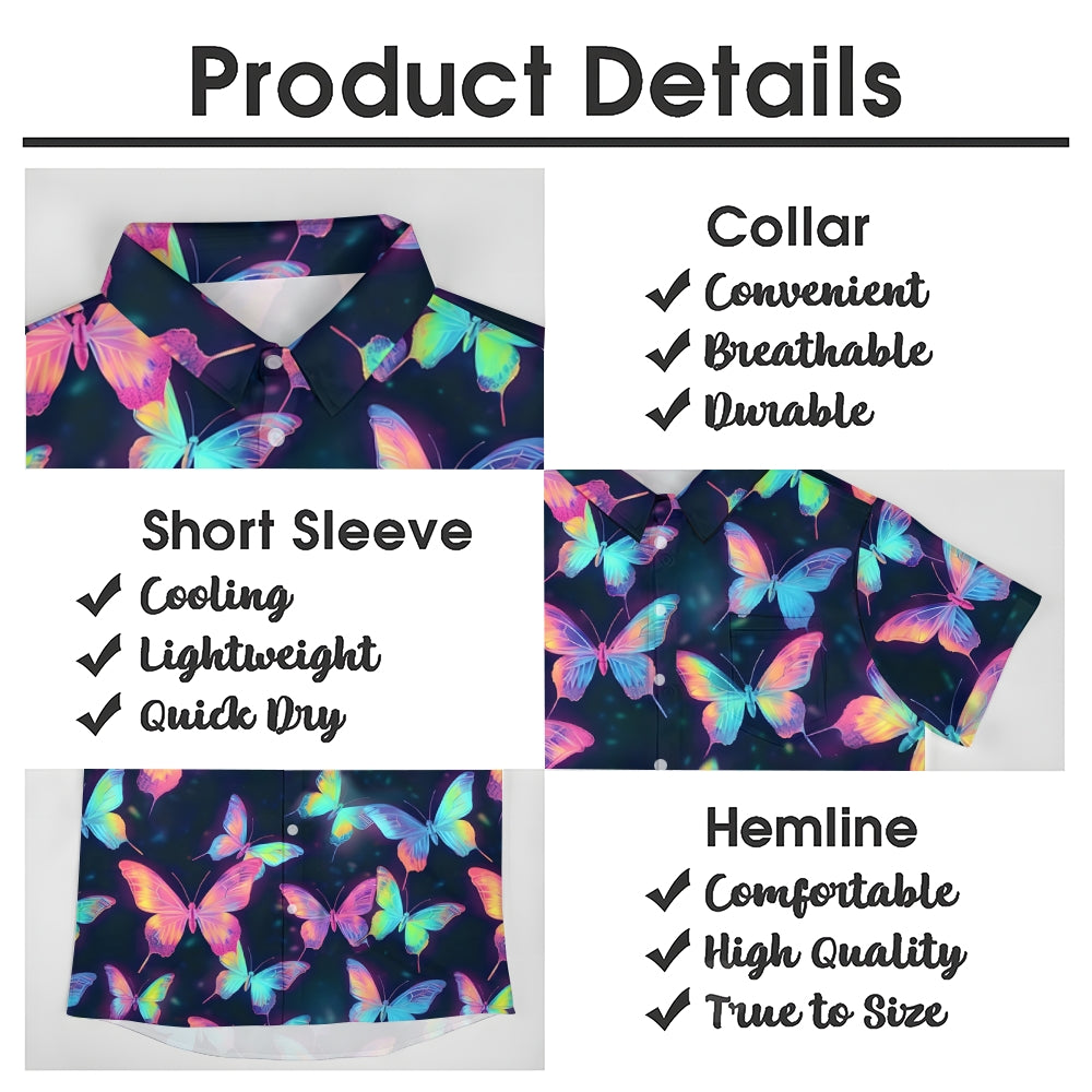 Glowing Colorful Butterfly Print Casual Short Sleeve Shirt 2408006970