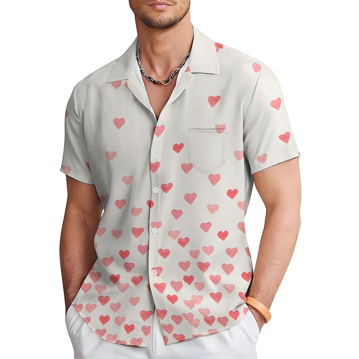 Valentine's Day Gradient Heart Print Short Sleeve Shirt 2412008008