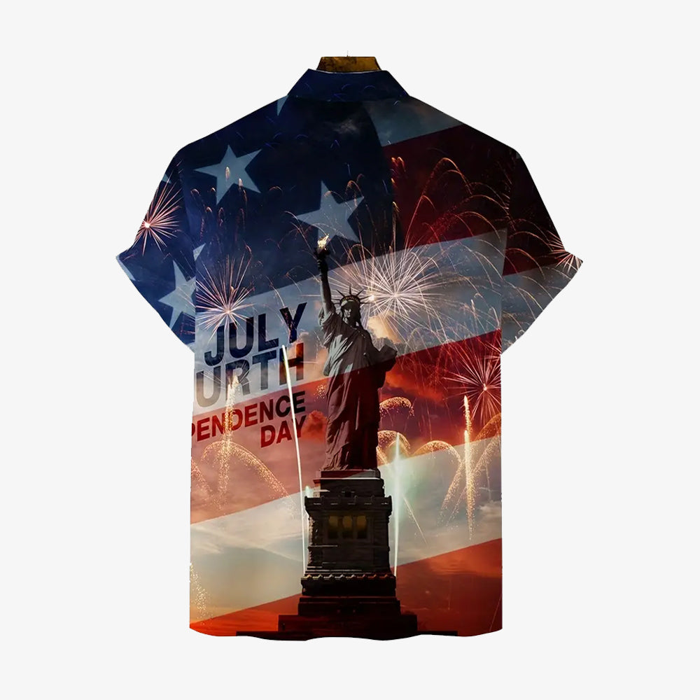 Independence Day Flag Lady Liberty Print Short Sleeve Shirt