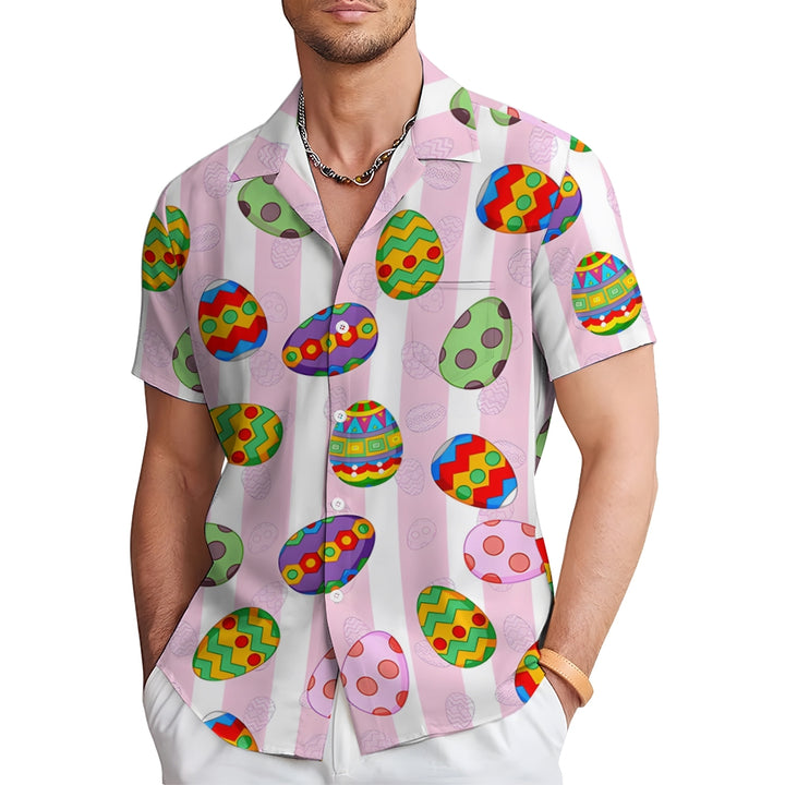 Easter Egg Stripe Print Short Sleeve Shirt 2412010170