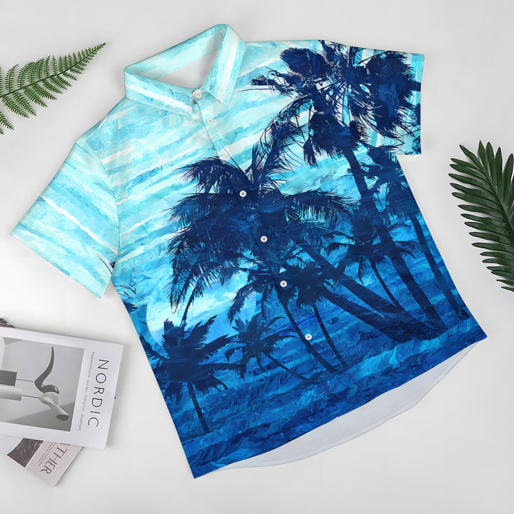 Hawaiian Vacation Palm Tree Print Casual Short Sleeve Shirt 2404000884