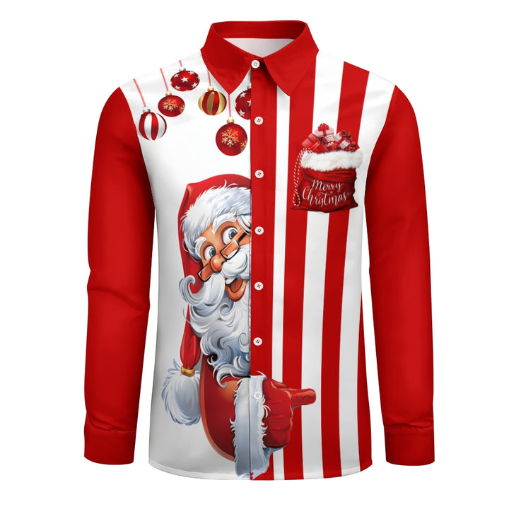 Men's Santa Gift Print Long Sleeve Shirt