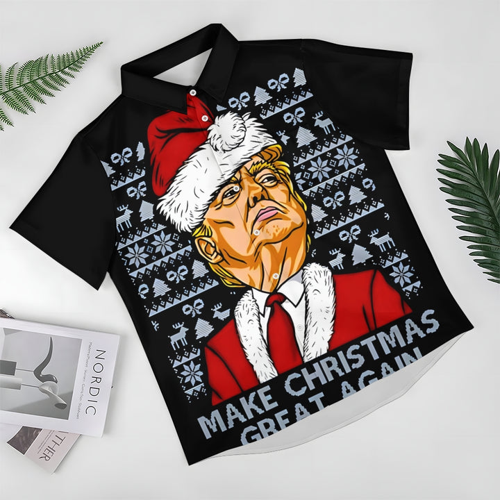 Santa Claus Christmas Trump Print Casual Short Sleeve Shirt 2411003687