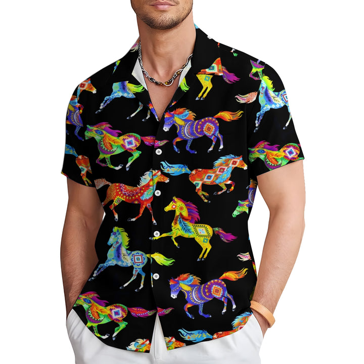 Men's Running Horse Art Print Casual Short Sleeve Shirt 2404000064