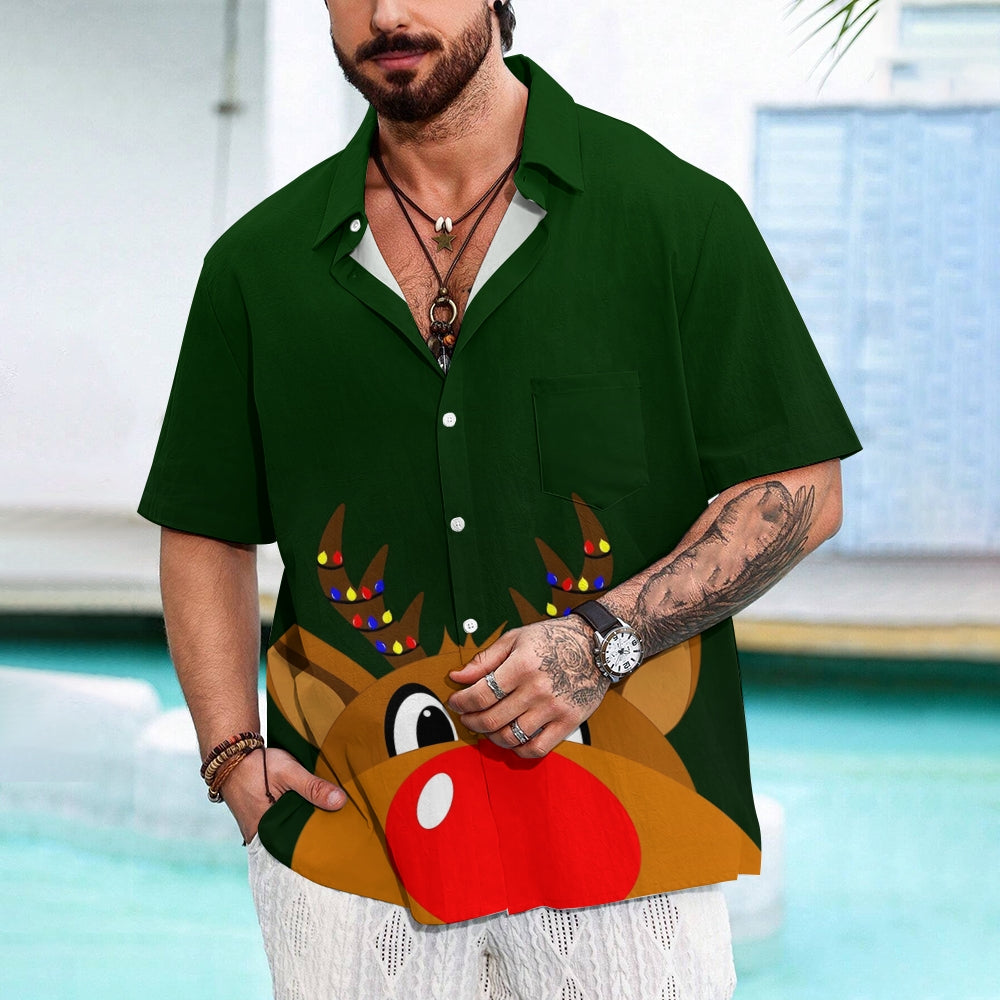 Christmas Elk Casual Short Sleeve Shirt 2409009578