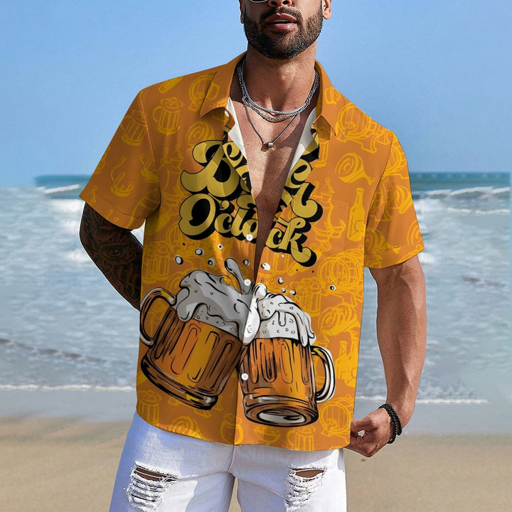 Men's Beer Time Print Casual Hawaiian Short Sleeve Shirt 2411005138