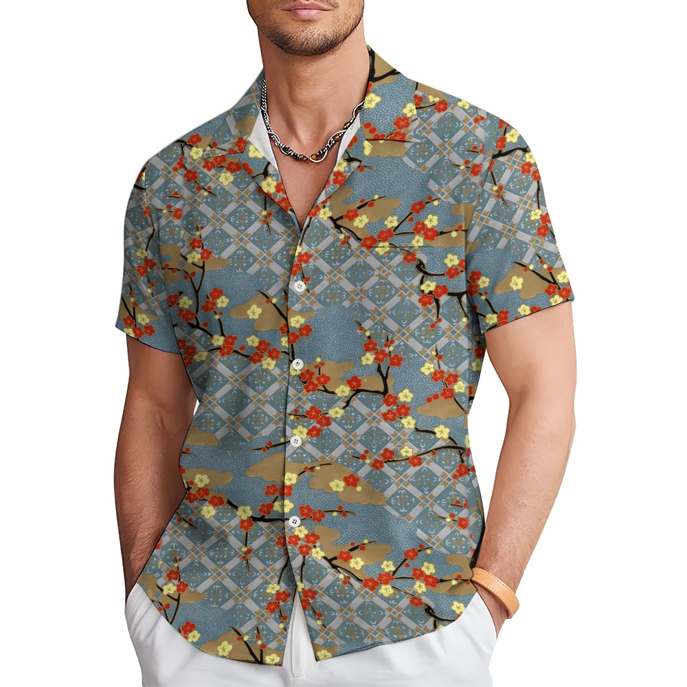 Plum Blossom Geometric Print Casual Oversized Short Sleeve Shirt 2407003506