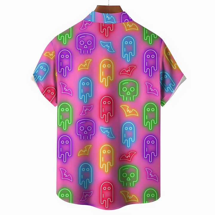 Halloween Neon Ghost Casual Large Size Short Sleeve Shirt 2407005437