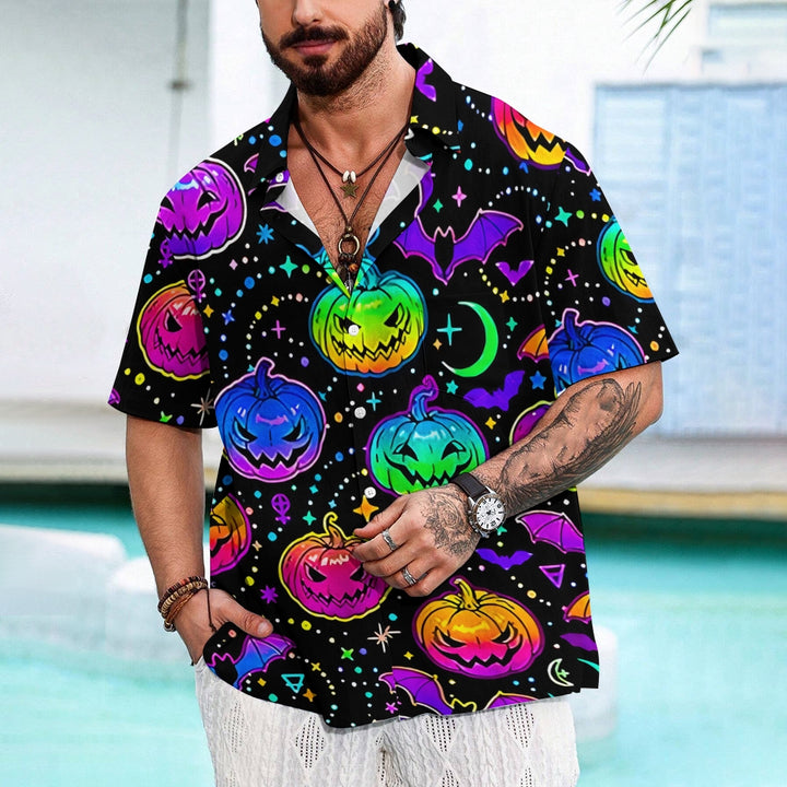 Halloween Colorful Pumpkin Casual Large Size Short Sleeve Shirt 2407005440