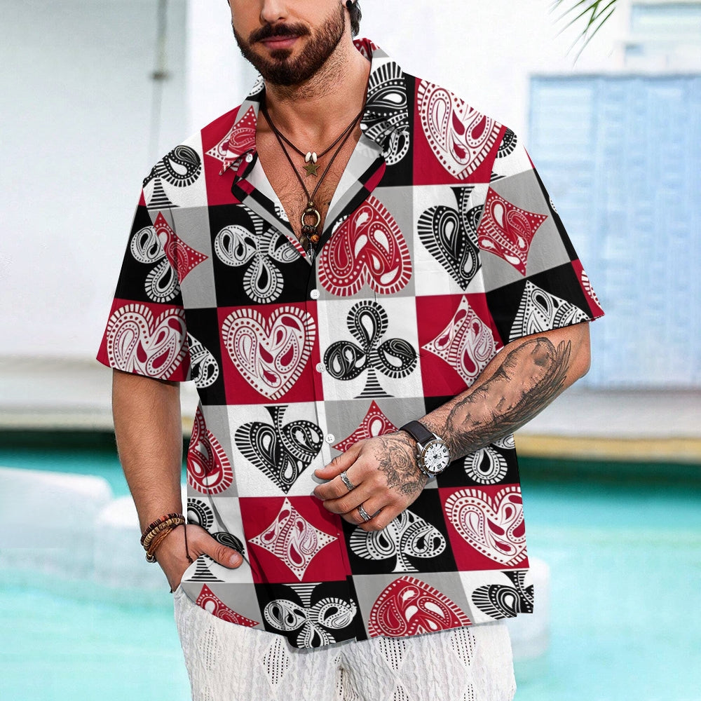 Men's Poker Print Casual Short Sleeve Shirt 2412006439