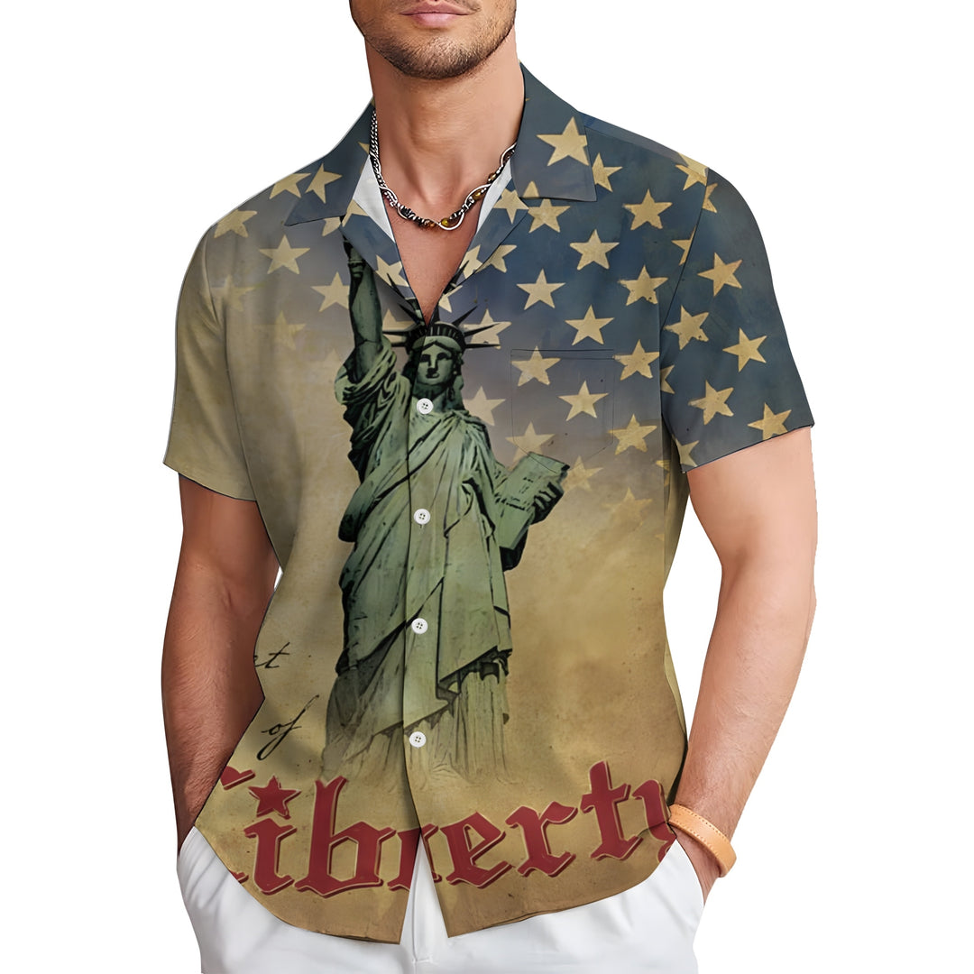 Statue of Liberty Independence Day Print Casual Short Sleeve Shirt 2404000299