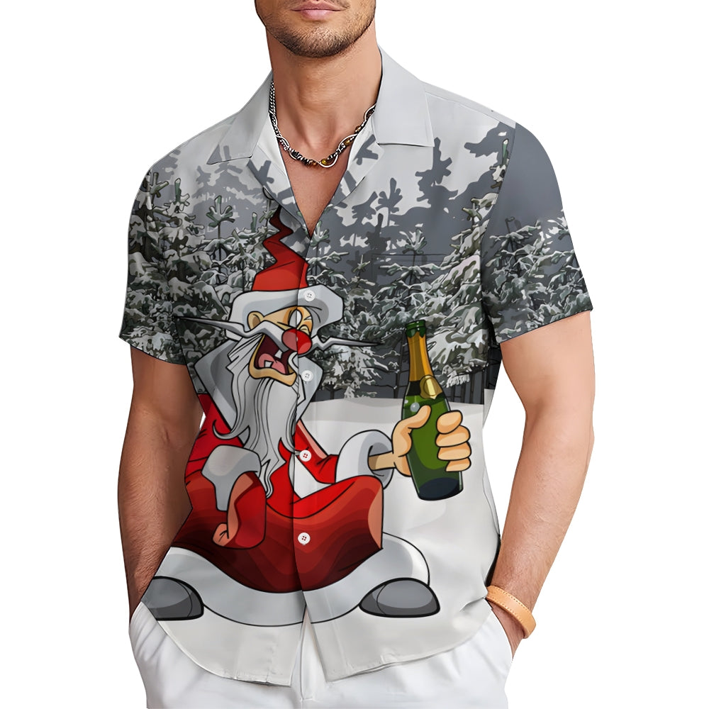 Christmas Santa Claus Drinking Short Sleeve Shirt 2409005122