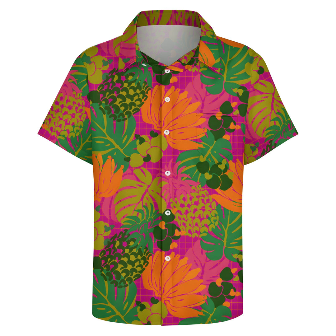 Men's Tropical Botanical Print Casual Short Sleeve Shirt 2404000061
