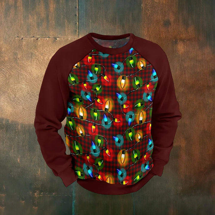 Men's Raglan Holiday Lights Print Long Sleeve Sweatshirt 2411002399