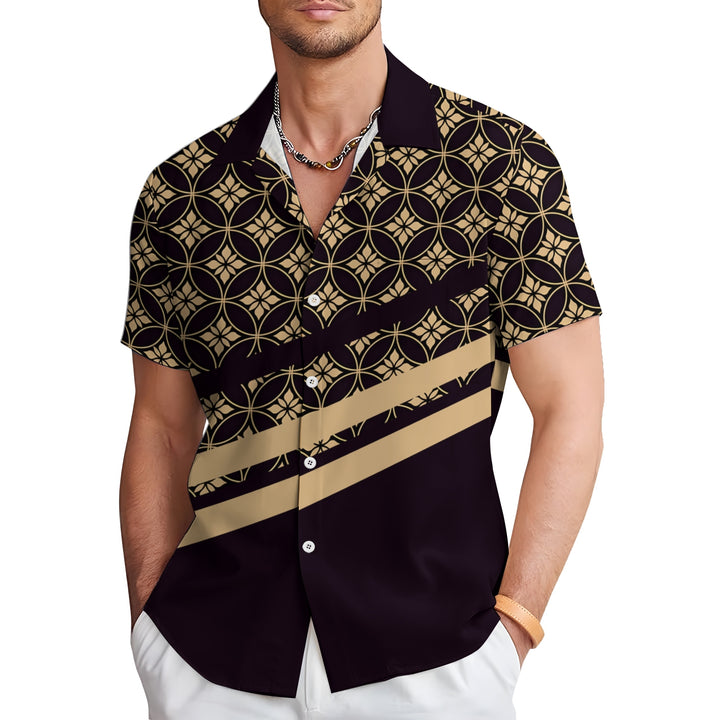 Classic Pattern Twill Print Casual Short Sleeve Shirt 2404001499