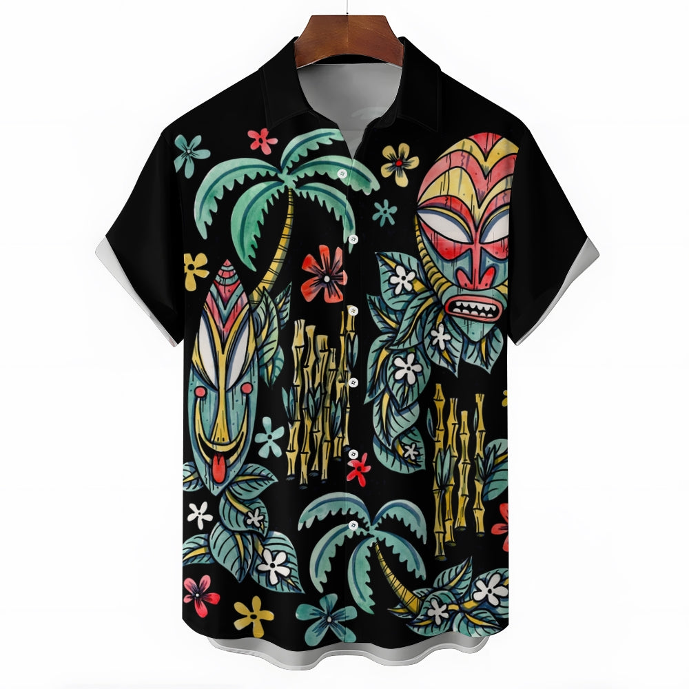 Men's Tribal Mask Casual Short Sleeve Shirt 2403000916
