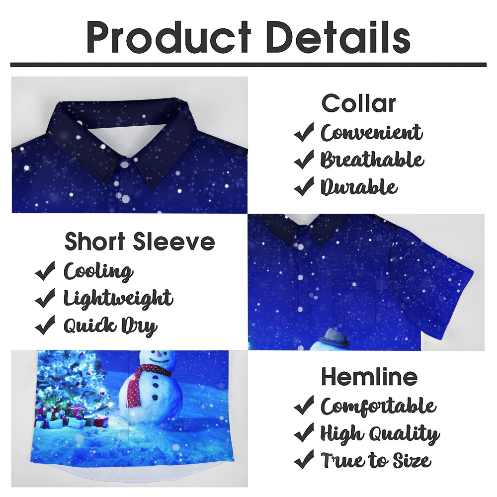 Christmas Snowman Chest Pocket Short Sleeve Shirt 2411005874