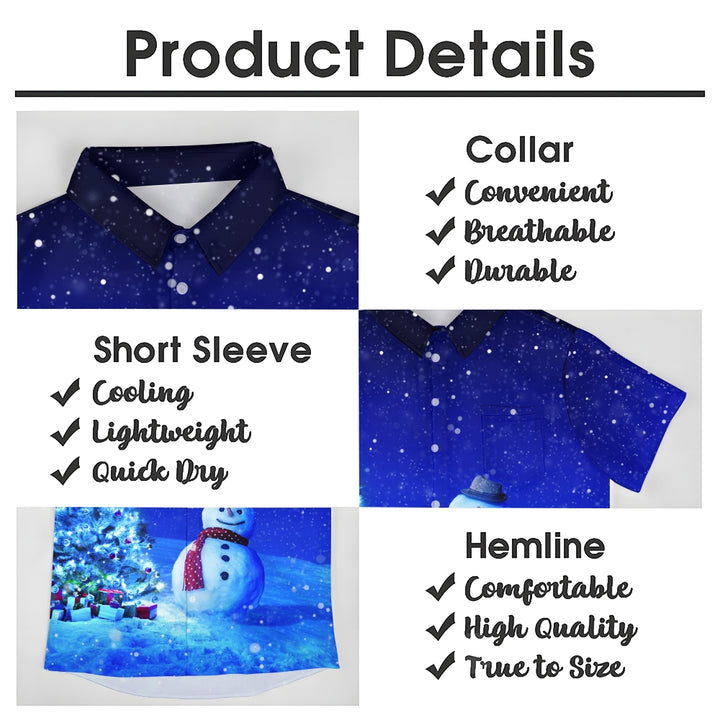 Christmas Snowman Chest Pocket Short Sleeve Shirt 2411005874