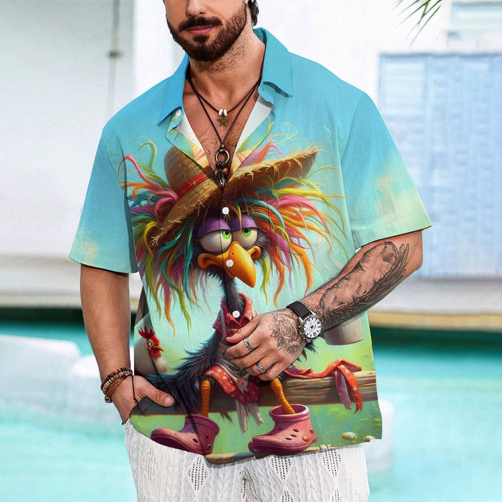 Funny Chicken Colorful Print Casual Large Size Short Sleeve Shirt 2407001425