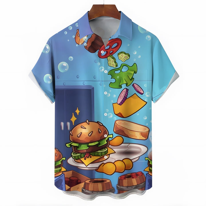 Cartoon Delicious Hamburger Print Casual Short-Sleeved Shirt 2410005570