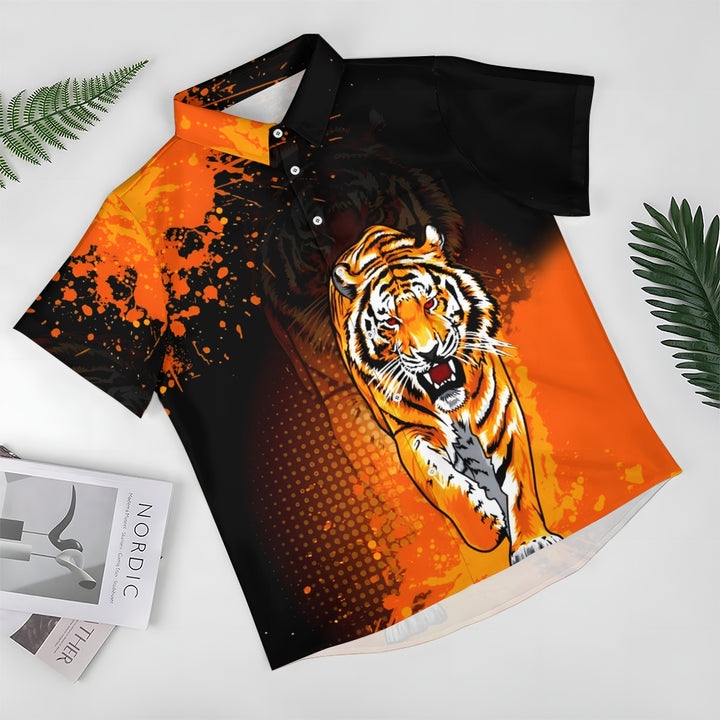 Men's Tiger Art Print Casual Short Sleeve Shirt 2411003581