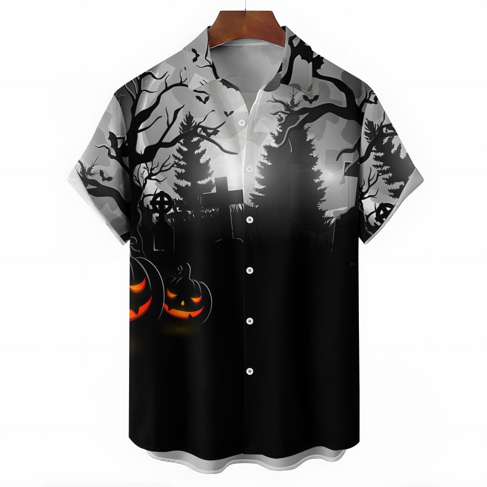 Halloween Jungle Print Casual Short Sleeve Shirt 2408005319