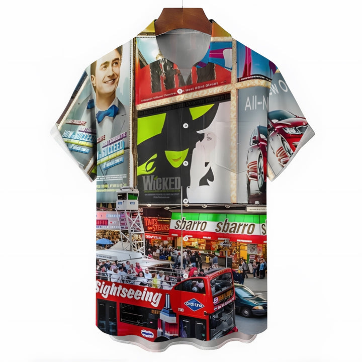 Times Square At Night Oversized Short Sleeve Shirt 2407002898