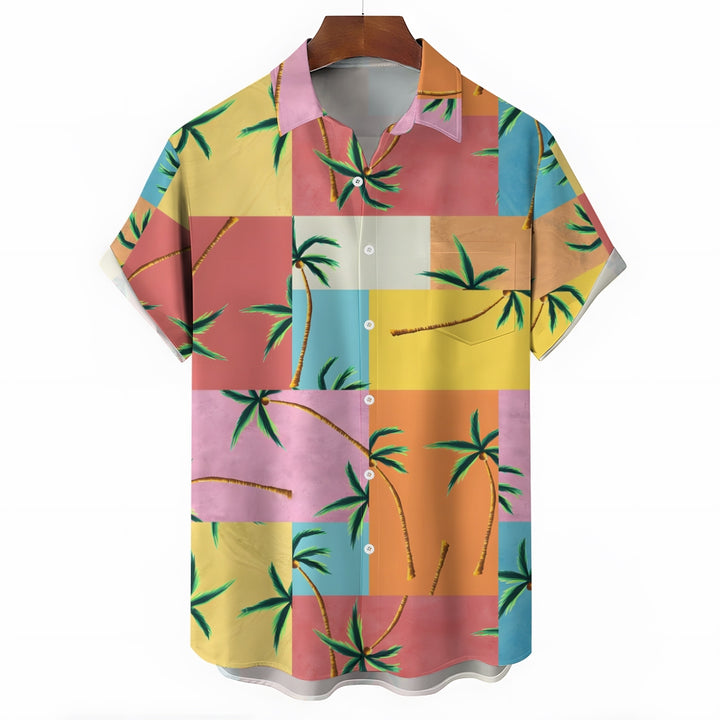 Geometric Colorful Mosaic Coconut Tree Short Sleeve Shirt 2410002372