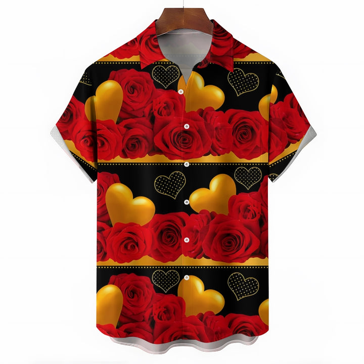 Valentine's Day Love Rose Print Short Sleeve Shirt 2412006482