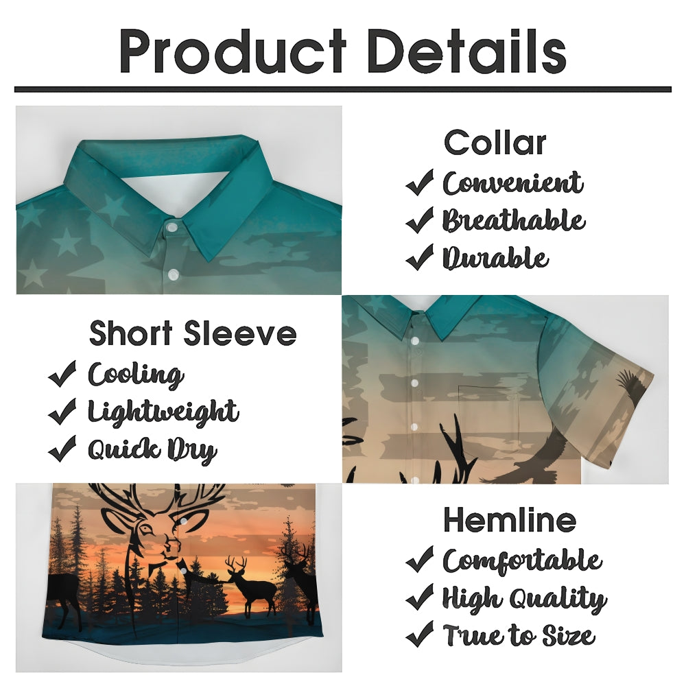 Hunting Deer Print Casual Short Sleeve Shirt 2412003735