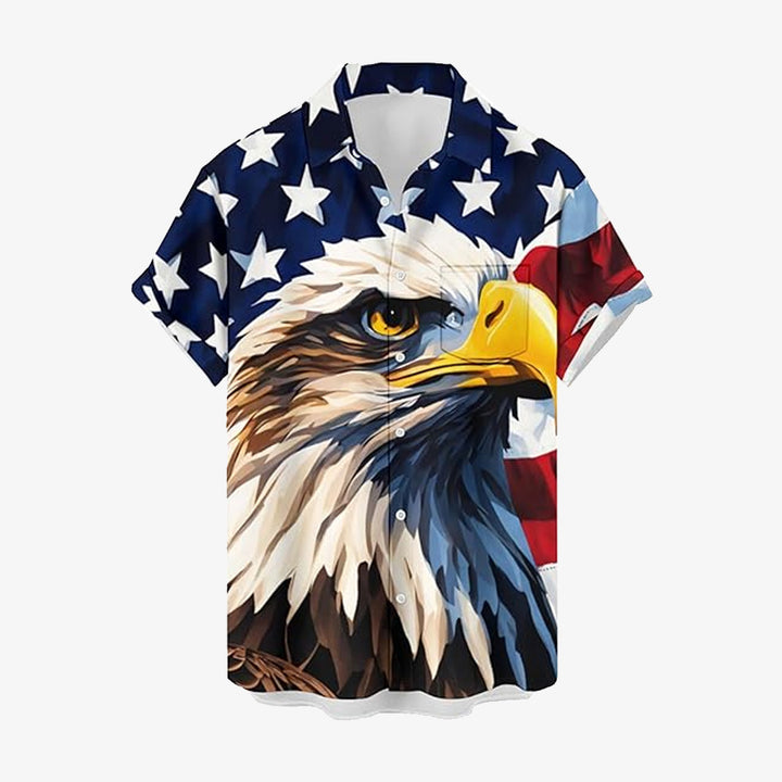 Independence Day Eagle and Flag Print Short Sleeve Shirt