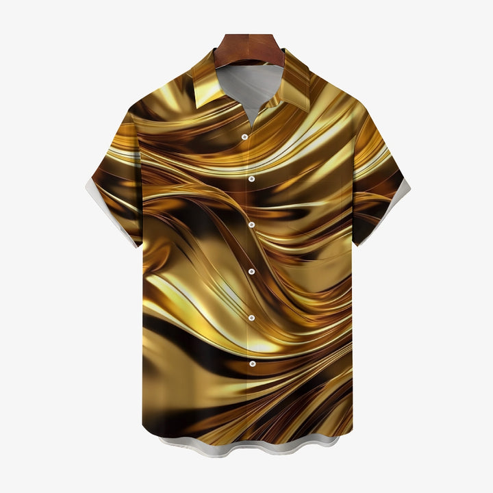 Gold Curve Texture Print Casual Large Size Short Sleeve Shirt 2407001295