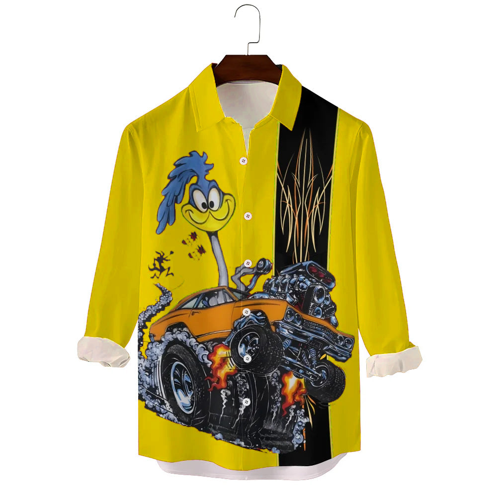 Classic Cartoon Modified Car Printing Long Sleeve Shirt