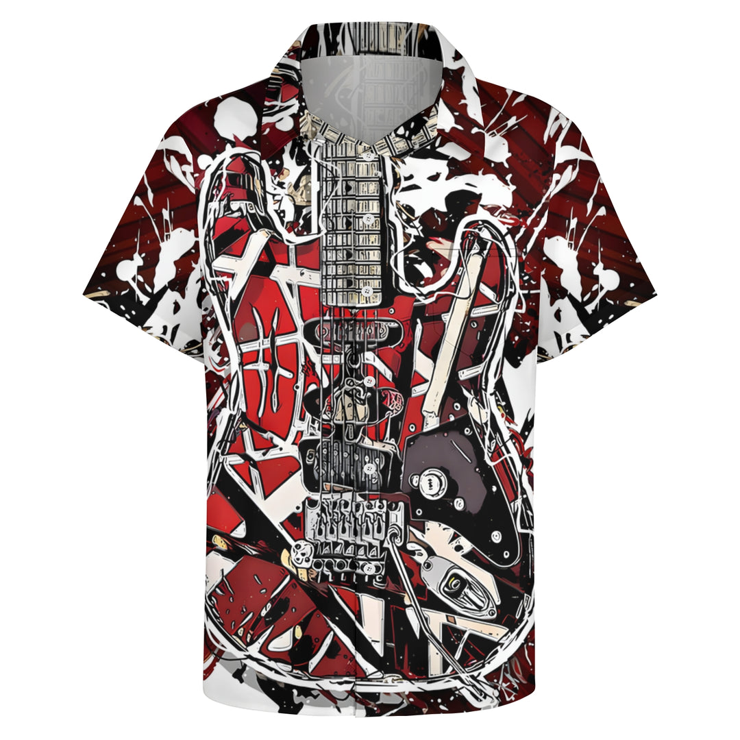 Vintage Classic Electric Guitar Frankenstrat Print Short Sleeve Shirt 2404000642