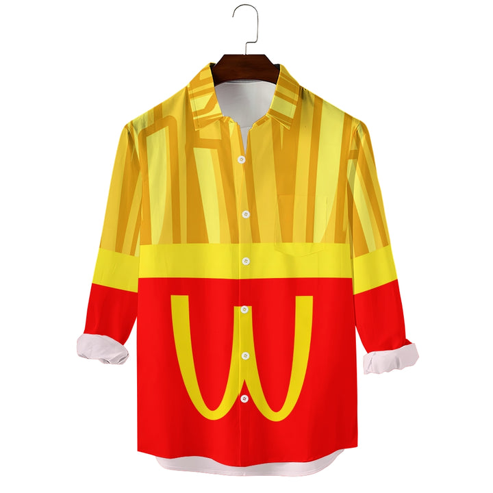 Men's Casual Fast Food French Fries Print Long Sleeve Shirt 2411002591