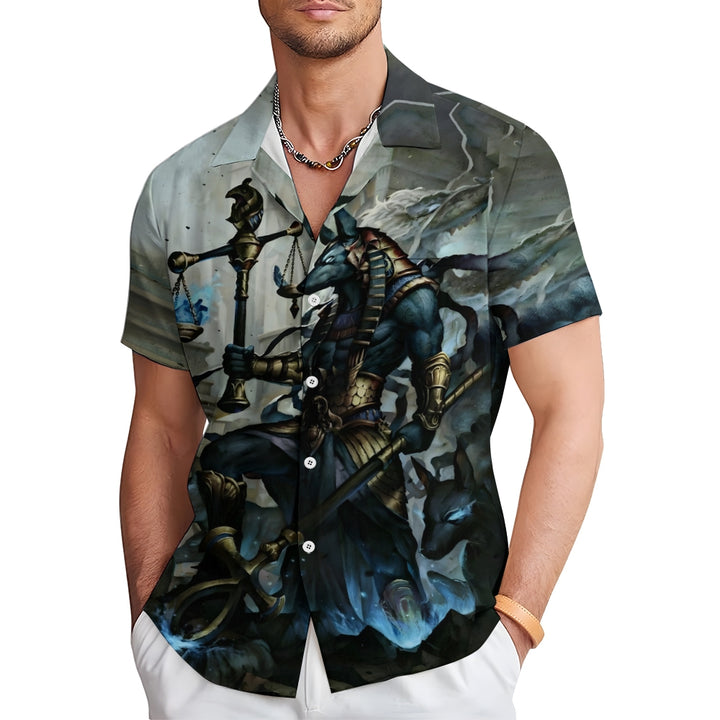 Egyptian Anubis Art Print Casual Short Sleeve Shirt 2409004543