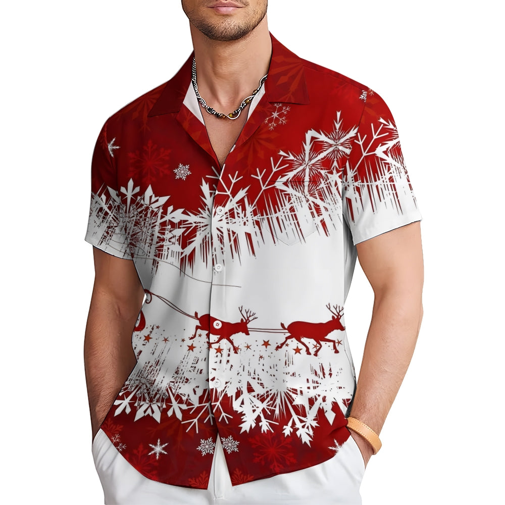 Men's Christmas Sleigh Casual Short Sleeve Shirt 2410008366