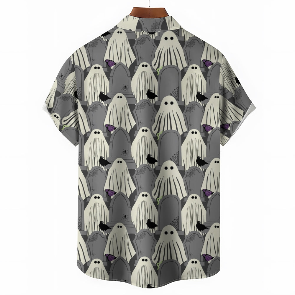 Ghost Halloween Casual Large Size Short Sleeve Shirt 2407004393